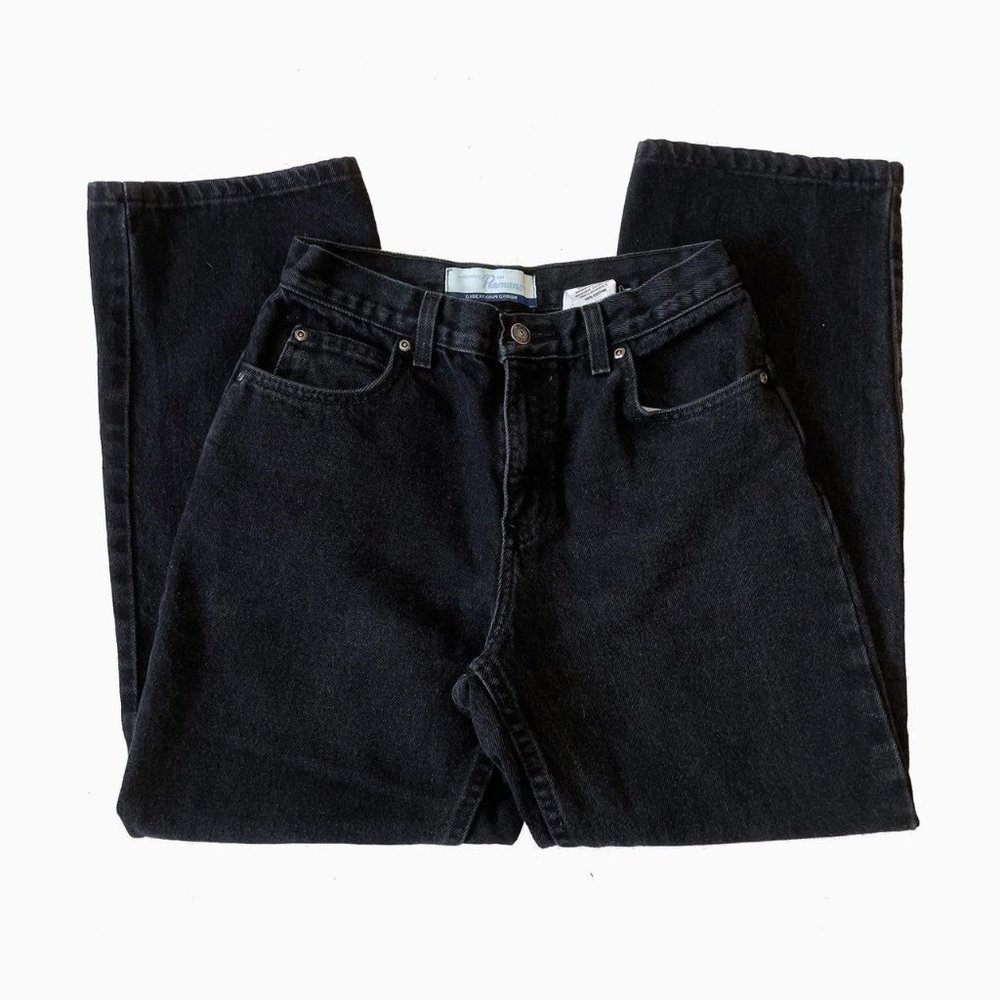 Black Heavy Cotton Denim Highwaisted Straight Leg Jeans